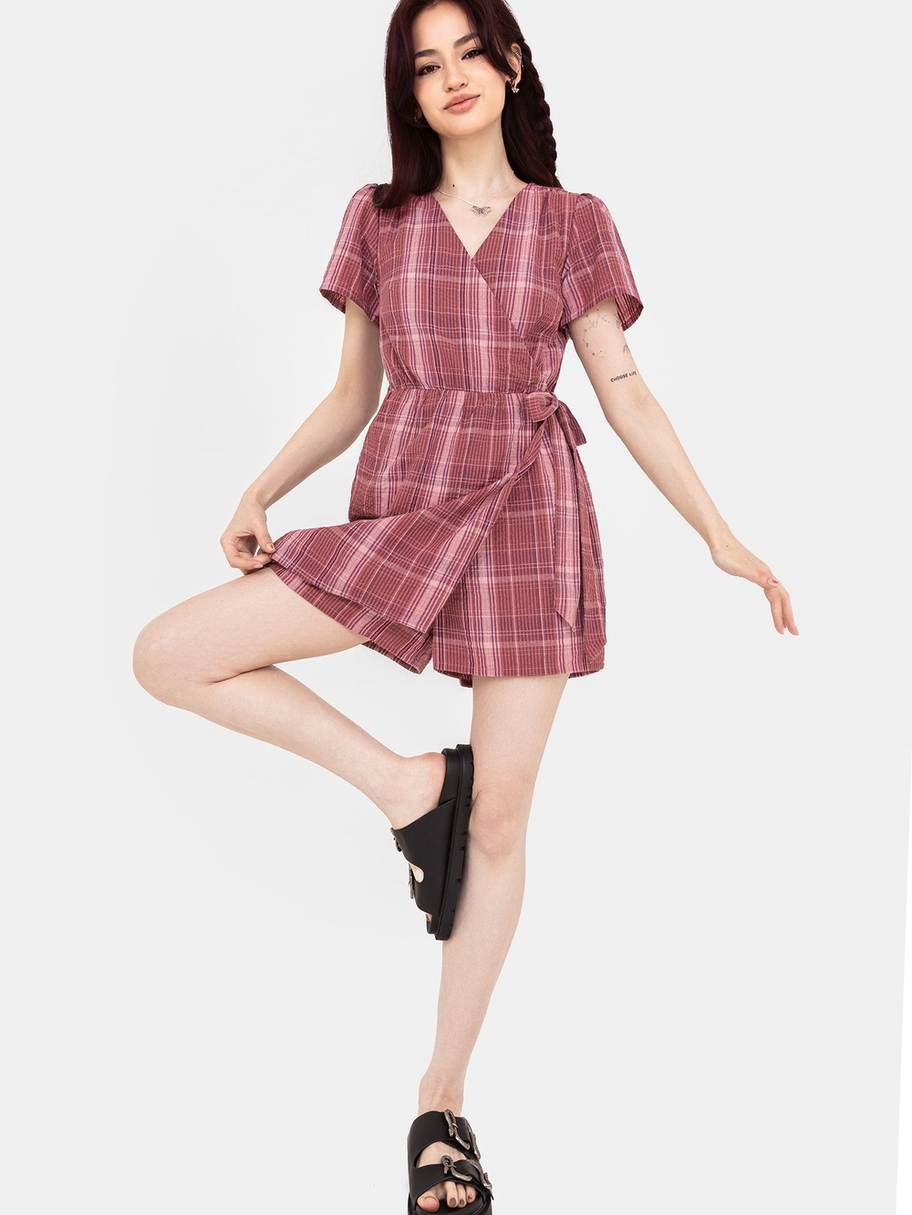 NWT Disturbia Zorina 100% Cotton Tie Wrap Playsuit Small Mauve Lightweight 6